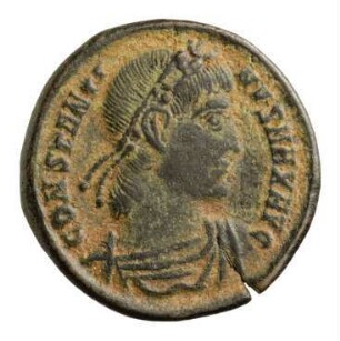 Münze, Follis, Aes 4, 336 - 337 n. Chr.