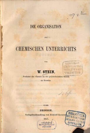 Die Organisation des chemischen Unterrichts
