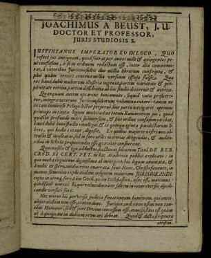 Joachimus A Beust, J. U. Doctor Et Professor, Juris Studiosis S.