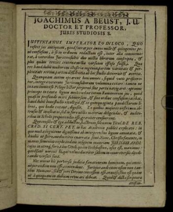 Joachimus A Beust, J. U. Doctor Et Professor, Juris Studiosis S.