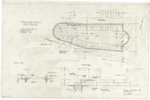 Gsaenger, Gustav; München - Obermenzing; Friedhof, Erweiterung - Kleiner Urnengarten im Gräbergarten 1, Eingang(Lageplan, Ansicht, Schnitt)