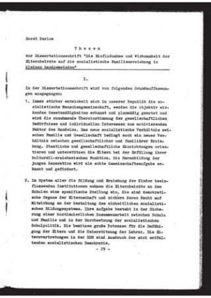 Die Einflußnahme und Wirksamkeit der Elternbeiräte auf die sozialistische Familienerziehung in kleinen Landgemeinden : Thesen zur Dissertationsschrift