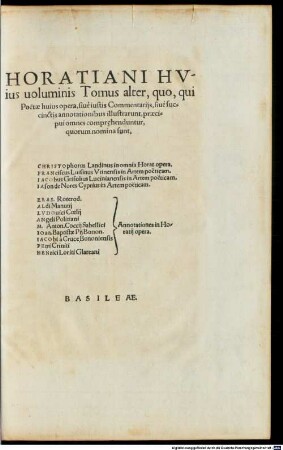 Opera Q. Horatii Flacci Venusini, Gram[m]aticorum antiquiss., 2