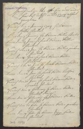 Verzeichnis der an den Sitzungstagen abwesenden Ratsherren zu Aschaffenburg aus dem Jahr 1704