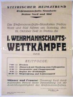 Maueranschlag zur Ankündigung von Wehrwettkämpfen