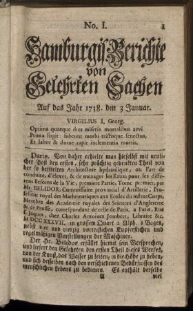 No. I. Auf das Jahr 1738. den 3 Januar. - No. IX. Auf das Jahr 1738. den 31 Januar.