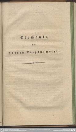 Elemente der Ebenen Trigonometrie