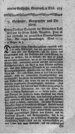 Plan eines Lehnrechts der europäischen Staatsgelehrsamkeit.