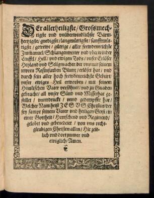 Der allerheiligste/ Grossmechtigste und unüberwindlichste Barmhertzigste ...