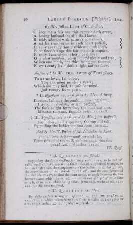 The Mathematical Parts of the Ladies' Diaries. [Beighton].