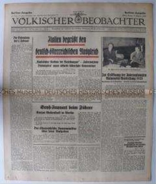Tageszeitung "Völkischer Beobachter" u.a. zu einem Treffen zwischen Hitler und Seyß-Inquart und zur Eröffnung der Internationalen Automobil-Ausstellung in Berlin