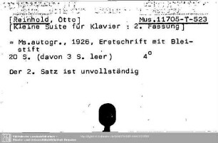 Reinhold, Otto, Kleine Suite für Klavier