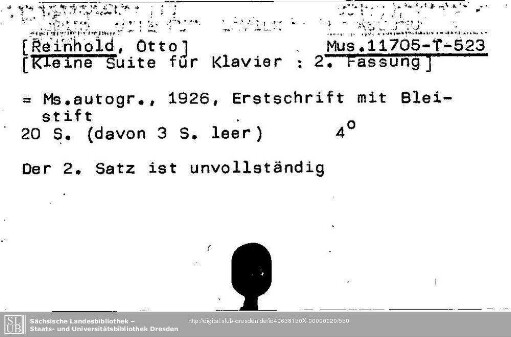 Reinhold, Otto, Kleine Suite für Klavier