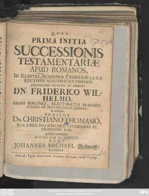 Prima Initia Successionis Testamentariæ Apud Romanos
