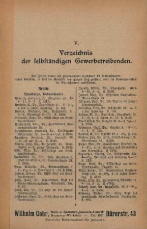 V. Verzeichnis der selbständigen Gewerbetreibenden