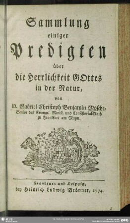 Sammlung einiger Predigten über die Herrlichkeit Gottes in der Natur