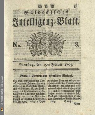 No. 8. Dienstag, den 19ten Februar 1793