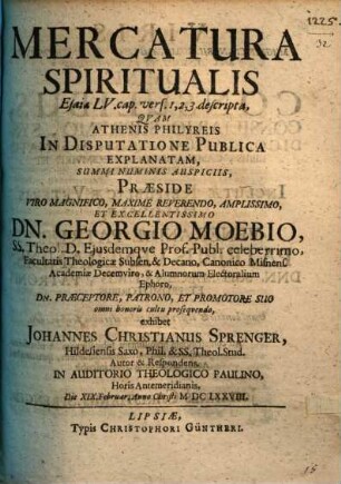 Mercatura spiritualis, Esaiae LV, 1 - 3. descripta