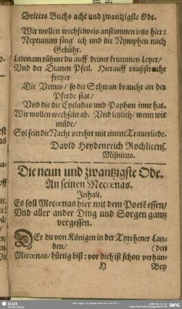 Die neun und zwantzigste Ode. An seinen Mecoenas