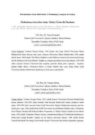 Privatization Versus Debt Stock: A Preliminary Analysis on Turkey