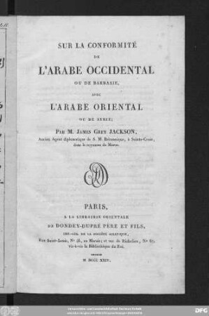 Sur la conformité de l'arabe occidental ou de Barbarie, avec l'arabe oriental ou de Syrie
