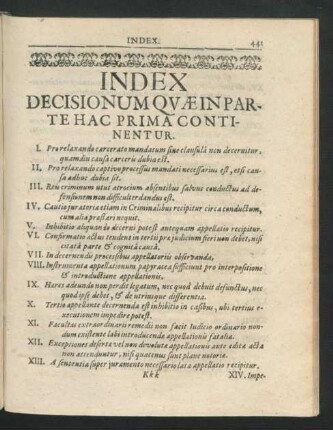 Index Decisionum Quae In Parte Hac Prima Continentur.