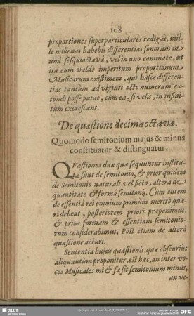 De quaestione decima octava. Quomodo semitonium maius & minus constituatur & distinguatur