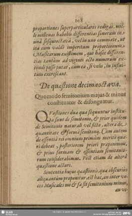 De quaestione decima octava. Quomodo semitonium maius & minus constituatur & distinguatur