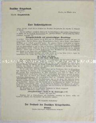 Rundschreiben des Vorstandes des Deutschen Kriegerbundes zur Kriegssterbekasse