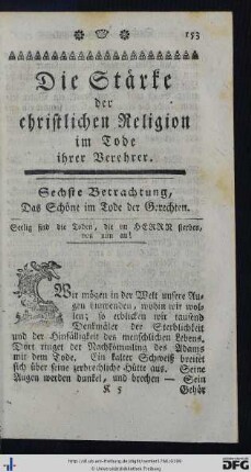 Sechste Betrachtung. Das Schöne im Tode der Gerechten.