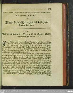 Die neunte Abtheilung. Von Sachen die den Wein-Bau und das Bier-Brauen betreffen