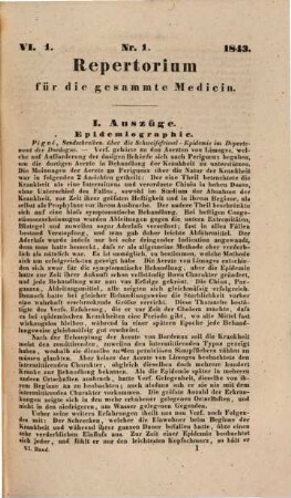 Repertorium für die gesammte Medicin. 1843, Bd. 6