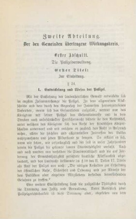 Zweite Abtheilung. Der den Gemeinden übertragene Wirkungskreis.