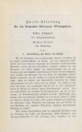 Zweite Abtheilung. Der den Gemeinden übertragene Wirkungskreis.