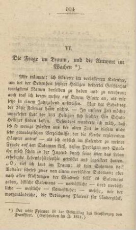 VI. Die Frage im Traum, und die Antwort im Wachen