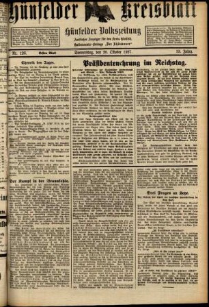 Erste Ausgabe vom Donnerstag, den 20. Oktober 1927.