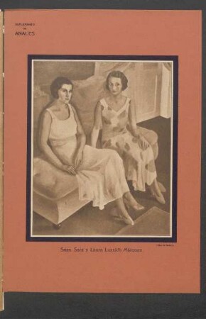 Suplemento de "Anales" : Srtas. Sara y Laura Lussich Márquez, (óleo de Bellini) - [Ilustración]