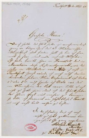 Brief an Kommittee für das Mittelrheinische Musikfest , Mainzer Liedertafel : 17.07.1860