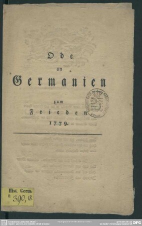 Ode an Germanien zum Frieden 1779