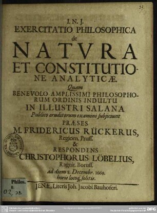 Exercitatio de natura et constitutione analyticae