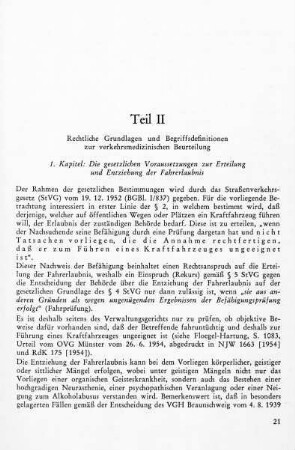 1. Kapitel: Die gesetzlichen Voraussetzungen zur Erteilung und Entziehung der Fahrerlaubnis