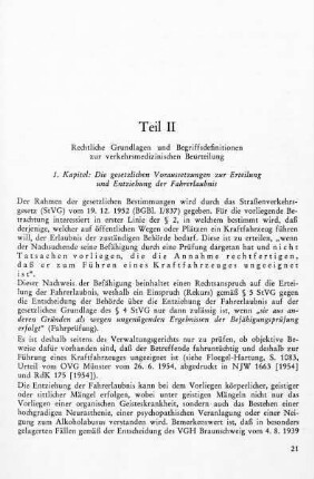 1. Kapitel: Die gesetzlichen Voraussetzungen zur Erteilung und Entziehung der Fahrerlaubnis