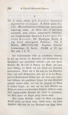 304-313 [Rezension] S. patris nostri Cyrilli Hierosolymorum Archiepiscopi Opera quae supersunt omnia