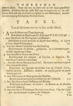 Tafel. Van de brieven vervat in het eerste deel