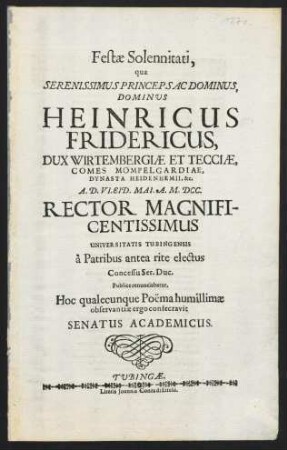 Festae Solennitati, qua Serenissimus Princeps Ac Dominus...