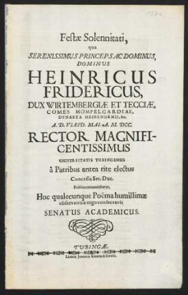 Festae Solennitati, qua Serenissimus Princeps Ac Dominus...