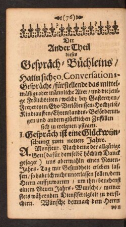1. Gespräch ist eine Glückwünschung zum neuen Jahre.