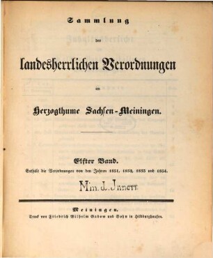 Sammlung der landesherrlichen Verordnungen im Herzogthum Sachsen-Meiningen. 11. 1851/54