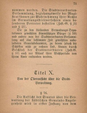 Titel X. Von der Oberaufsicht über die Stadt-Verwaltung