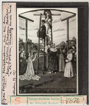 Jean Fouquet: Heures d'Etienne Chevalier: Kreuzabnahme. Chantilly, Musée Condé. Um 1450